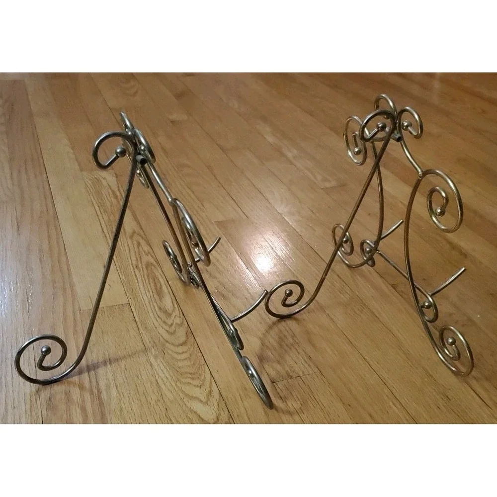 Vintage Brass Gold Metal Picture Stand Easels Set of 2 Hollywood Regency‎